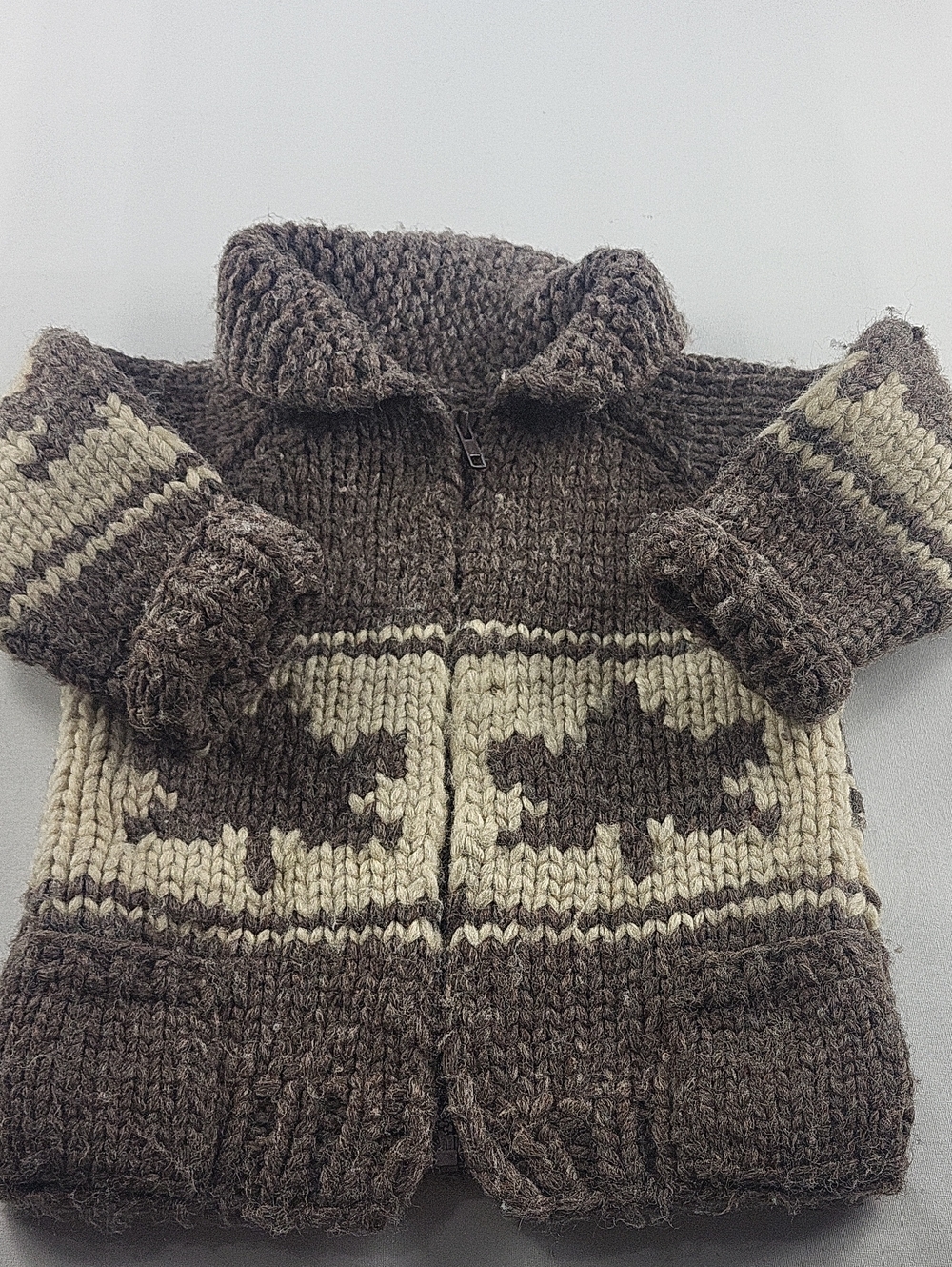 Vintage Kids Toddler Cowichan Style Wool Sweater Zip Cardigan Maple Leaf